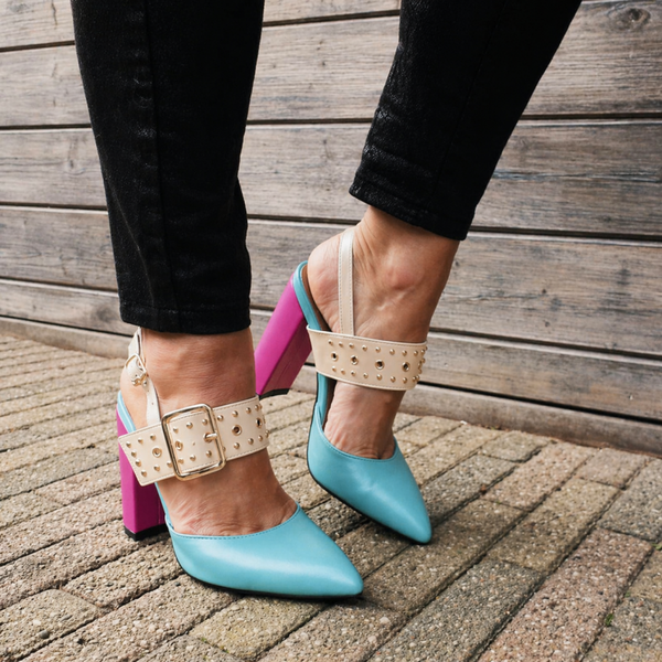 Chique pumps met open hiel en blokhak - vanaf maat 35!