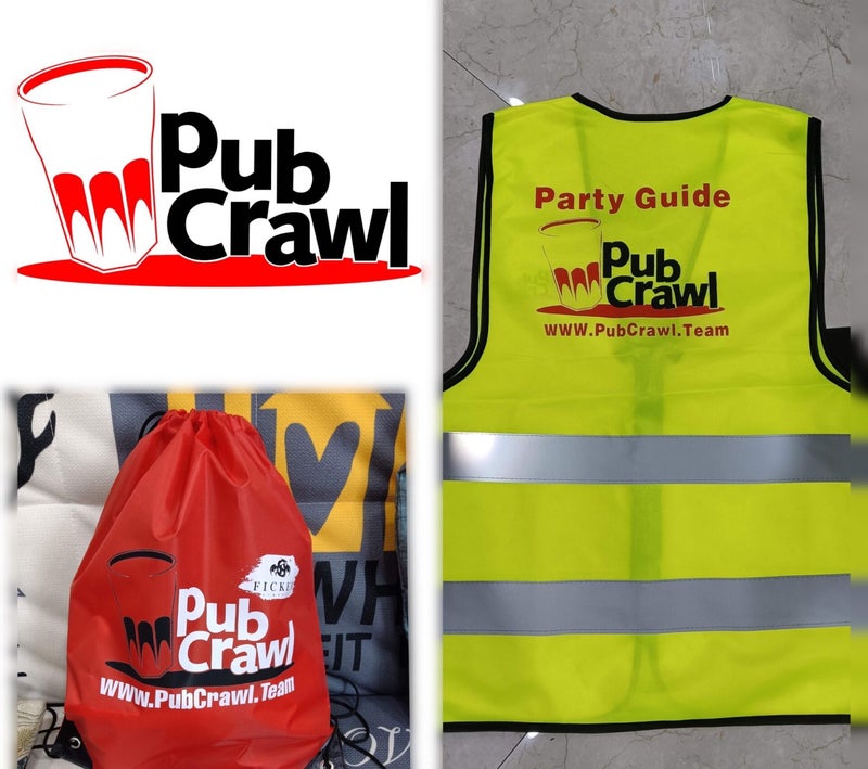 Junggesellenabschied, Junggesellinnenabschied, JGA, public tour frankfurt, pubcrawl, bartour, frankfurt am main, kneipentour, weste, tasche