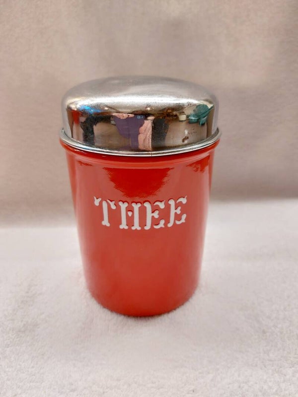 Oude emaille Theebus rood