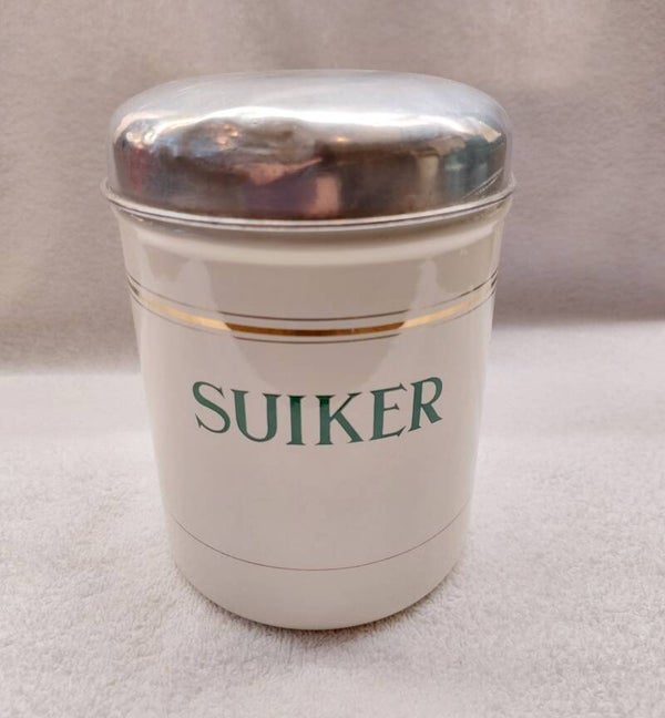 Oude emaille suikerbus créme