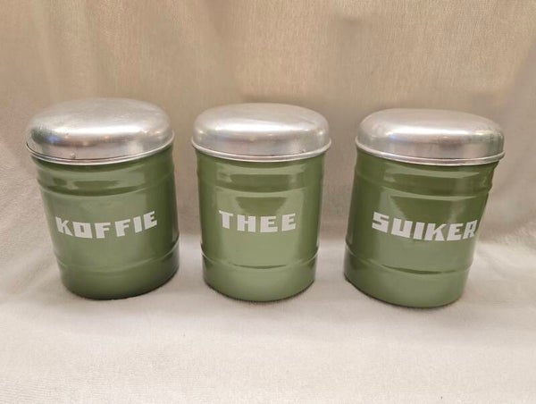 Oude emaille bussenset lichtgroen 1930