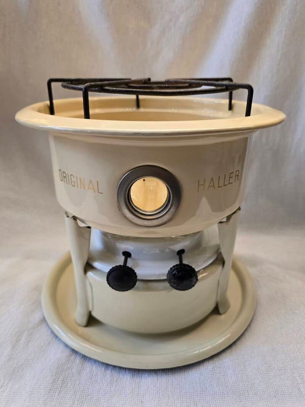 Petroleumstel crème Haller met onderbord (Twee pitter)