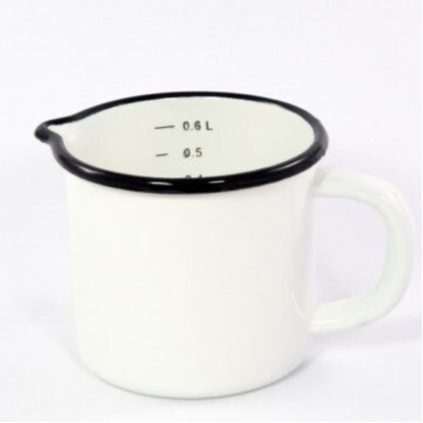 Emaille maatkan wit met zwarte rand 600 ml