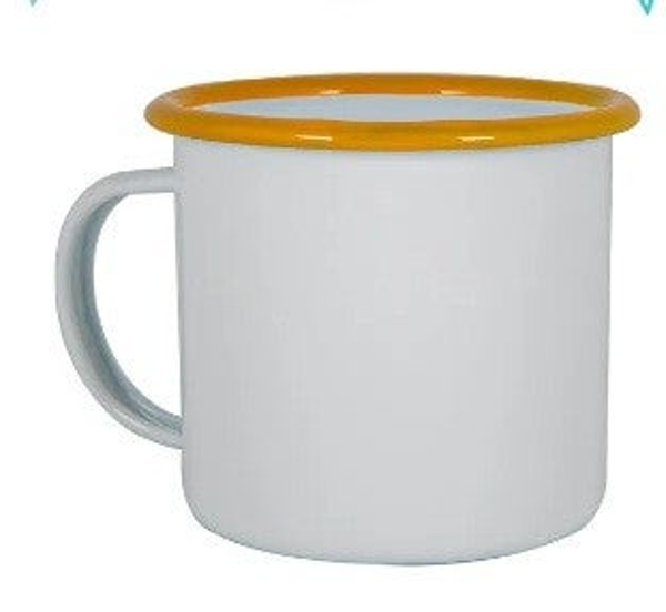 Wit met gele rand emaille espresso mok