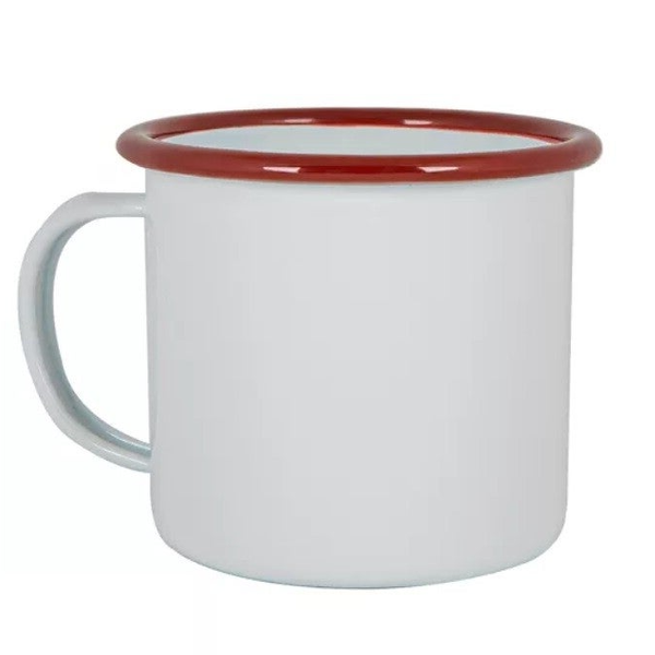 Wit met rode rand emaille mok