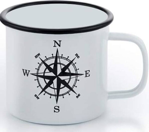 Emaille mok groot kompas wit