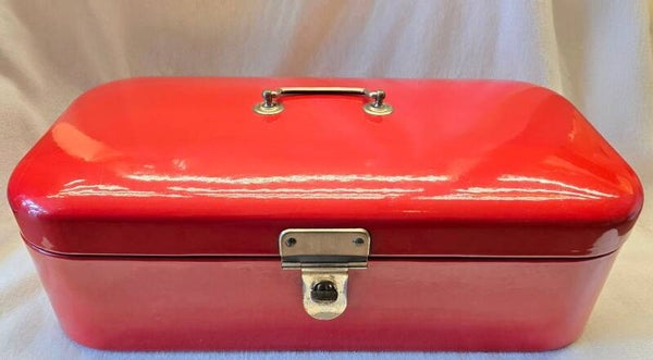 Oude emaille broodtrommel rood