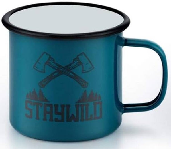 Emaille mok groot stay wild donkerblauw