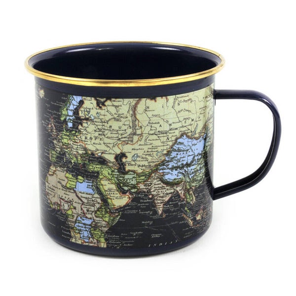 Emaille mok groot wereldkaart