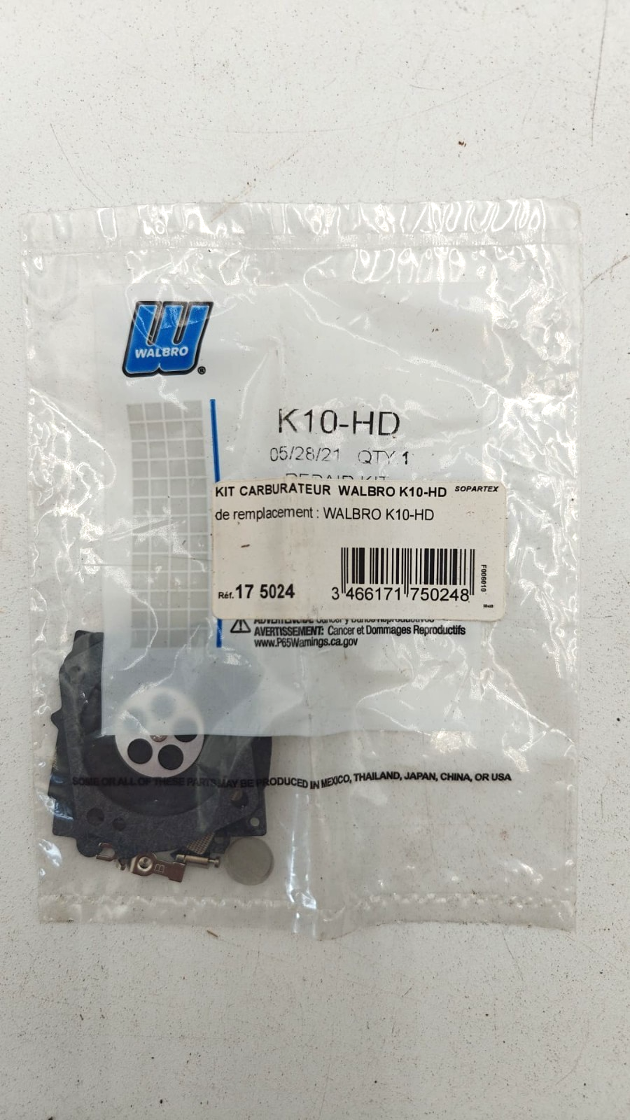 KIT REPARATION MEMBRANES CARBURATEUR WALBRO K10HD
