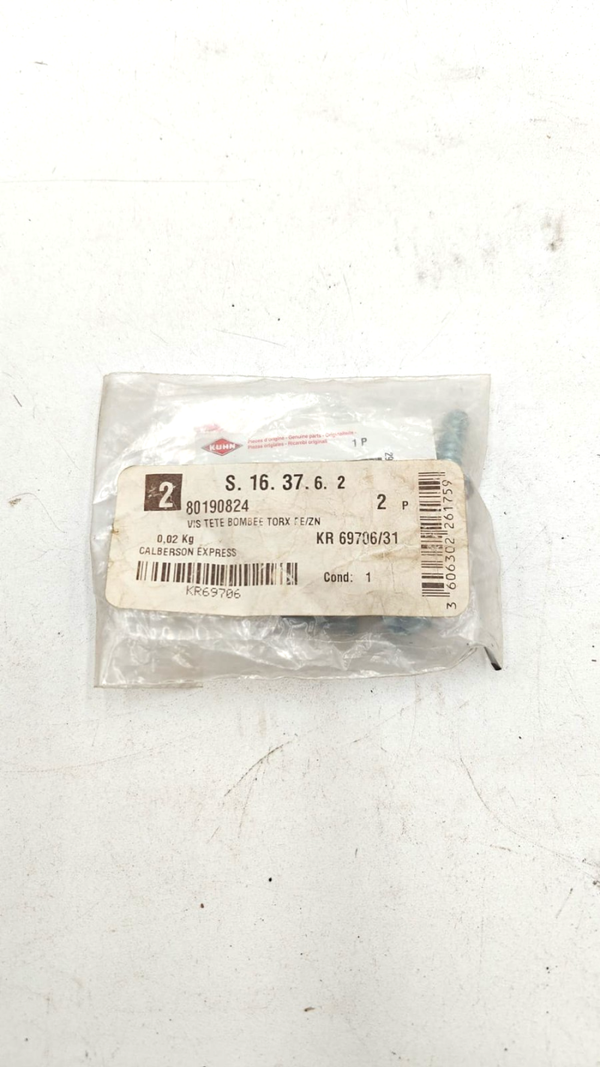 sachet de 2 Vis à tête bombée torx fe/znxc3 réf. 80190824 - K