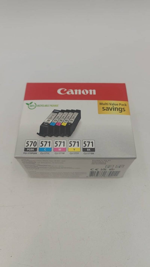 Canon PGI-570 / CLI-571 Lot de 5 Cartouches d'encre Authentiques (2 x Noir, Cyan, Magenta, Jaune) – Carton Multipack