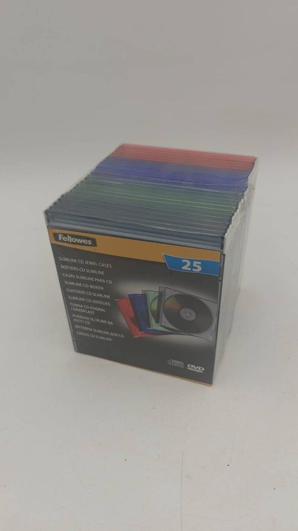 25 boîtier cd slimline multicolore fellowes