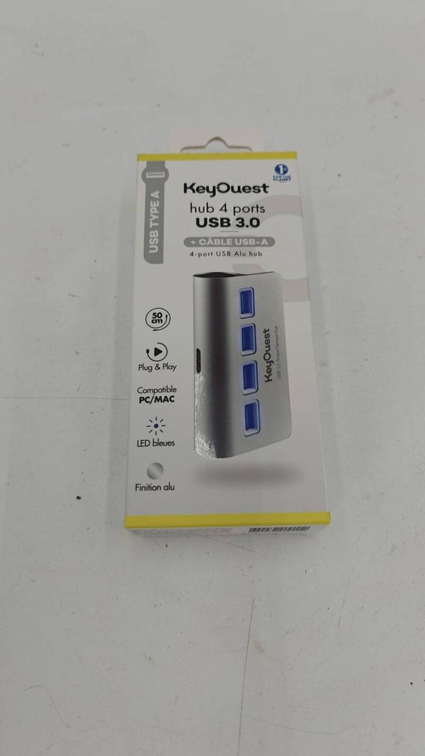 Hub USB-A - KEYOUEST - Externe - Aluminium - 4 Ports USB 3.0 - Compatible PC et Mac