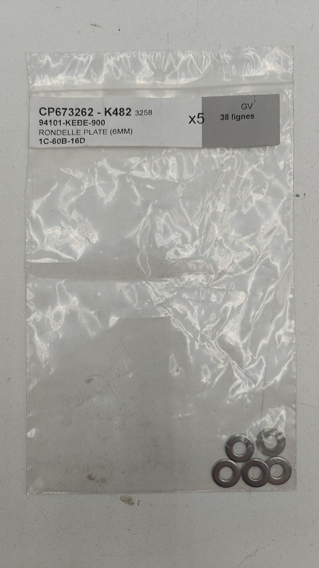 x5 Rondelles plates (6MM) 94101-KEBE-900