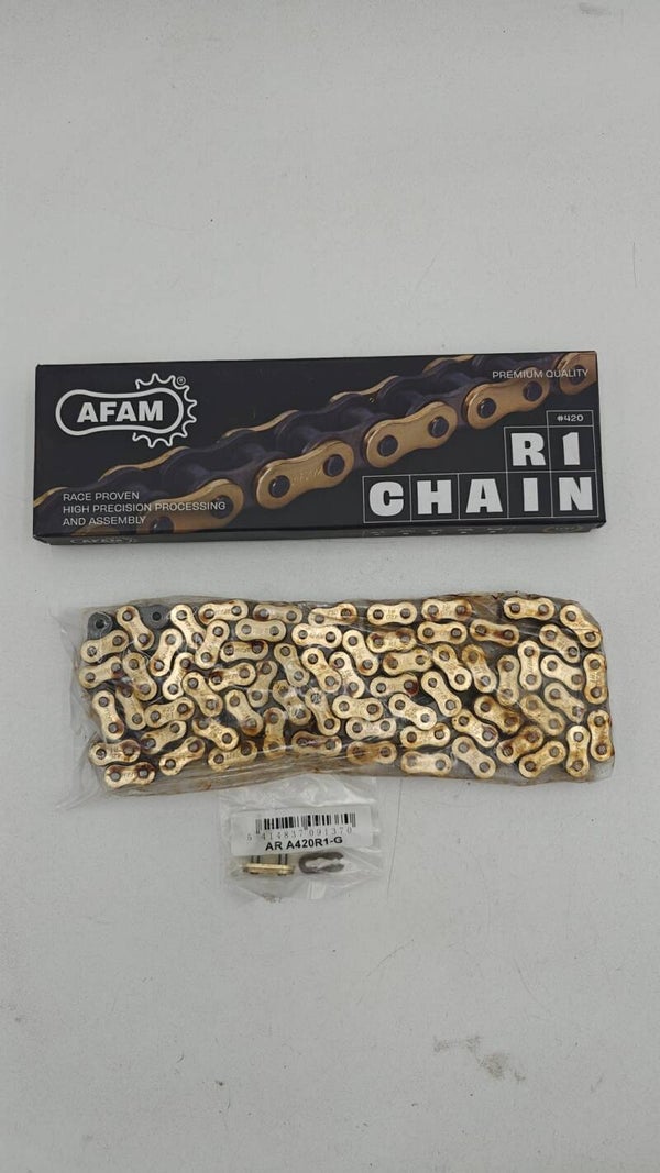 Chaîne 420 renforcée 136 maillons Afam or - A420R1 136L