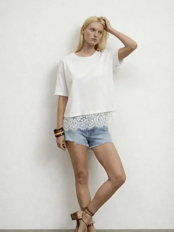 Boxy T-shirt met kantenzoom