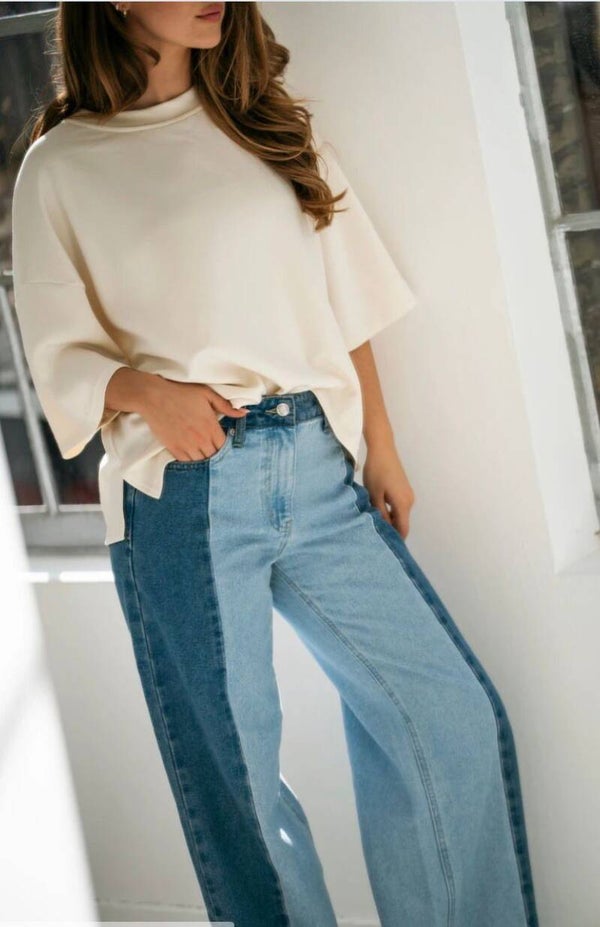 Two-tone straight jeans