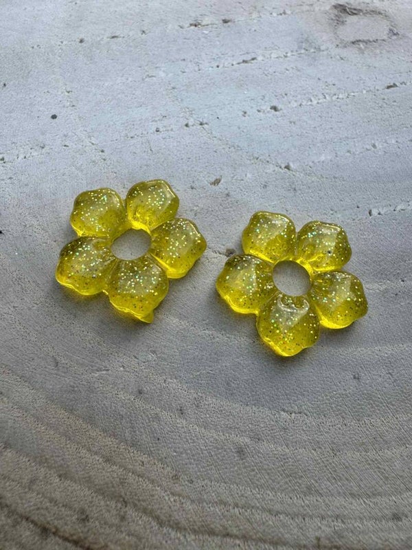 fleur jaune épaisse pailletée