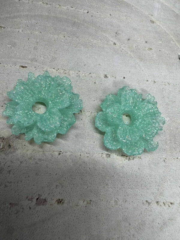 pamppille double fleur verte pailleté transparente