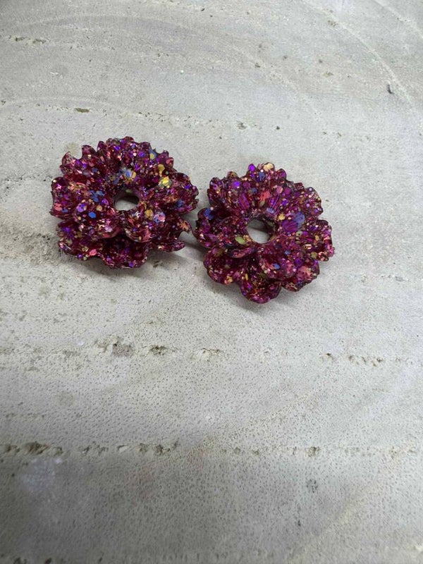 pampilles double fleur fuchsia pailleté