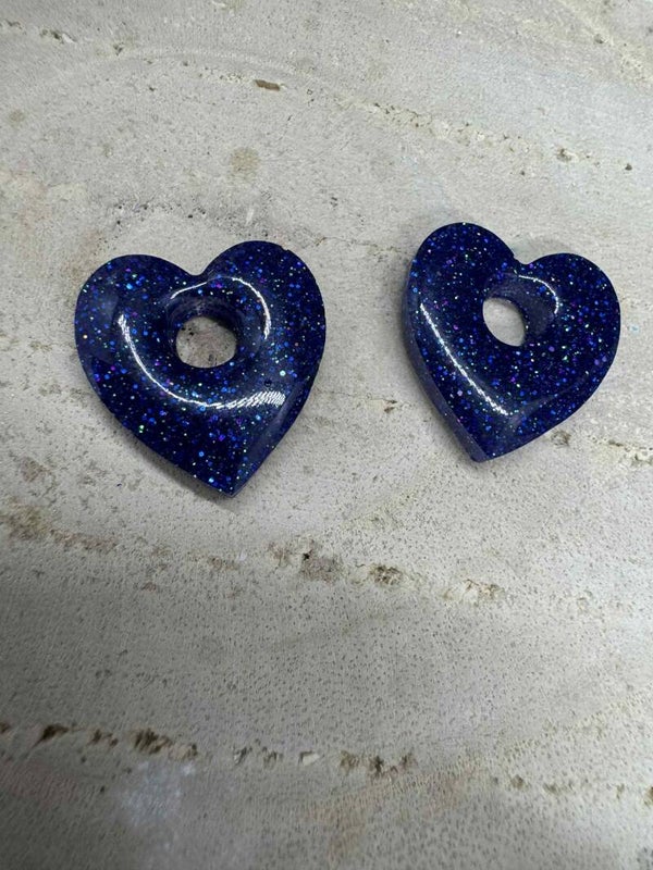 pampille grand coeur bleu pailleté