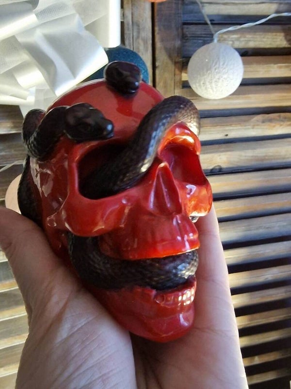 skull rouge vif serpent noir