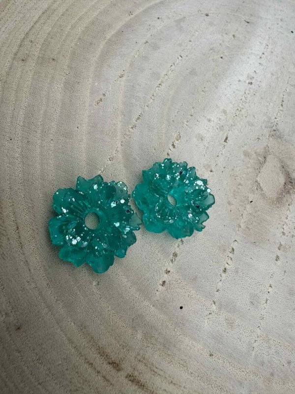 double fleur bleu turquoise pailletée