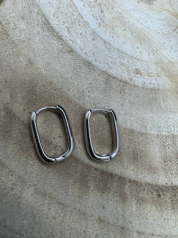 créoles ovales argenté en acier inoxydable