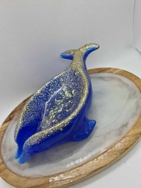 porte savon baleine bleu paillettes d or
