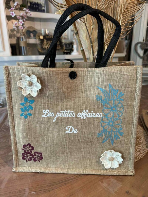 sac toile de jute fleurs