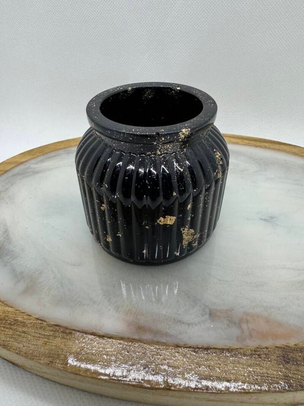 petit pot noir feuilles d or pailleté