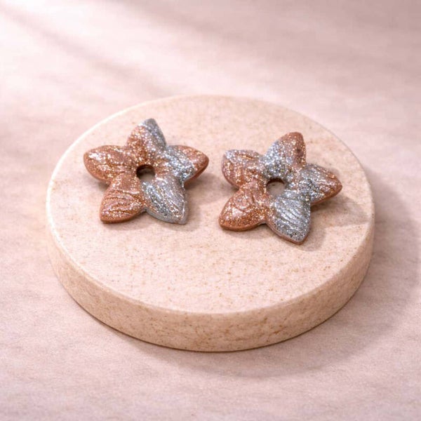 Pampilles fleurs gris et rose