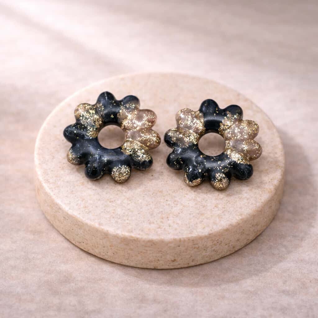 Pampilles fleur noire et rose