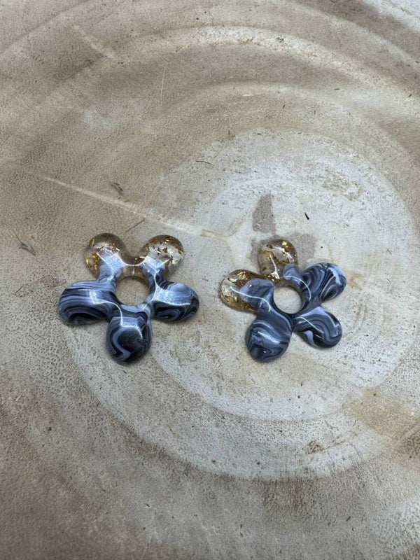 grandes pampilles marbré et feuilles d or