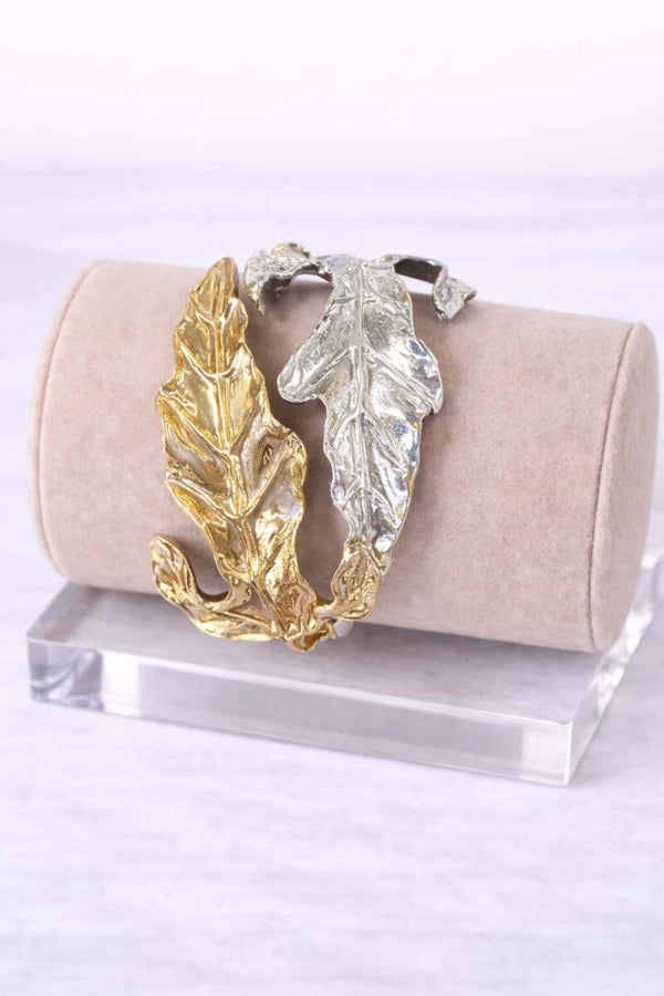 Bracelet clip argenté et couleur or feuilles