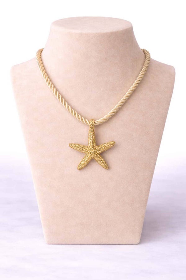 Collier cordon beige étoile de mer