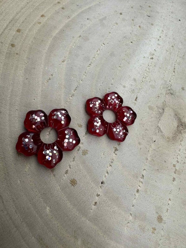 fleur épaisse rouge transparente pailletée