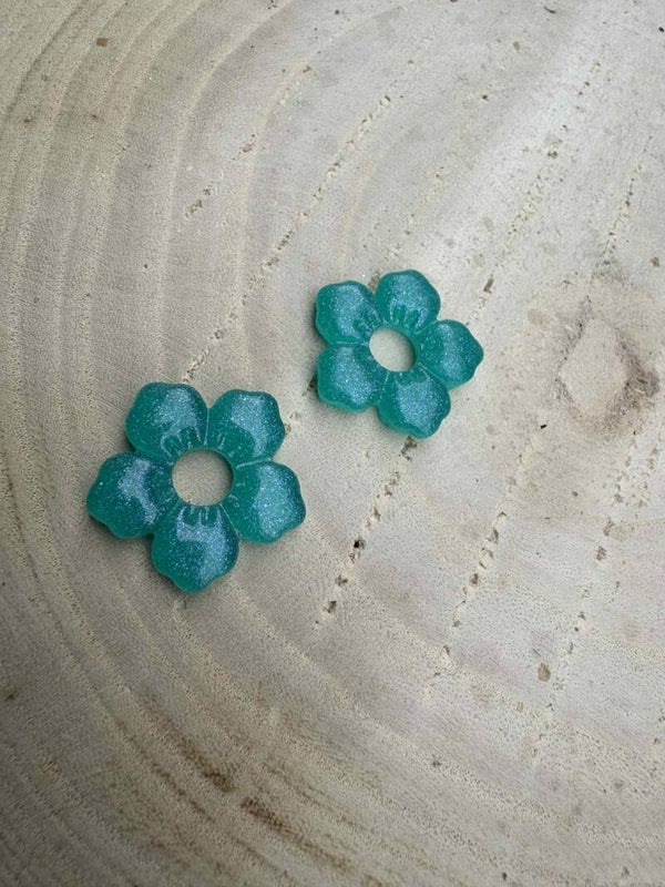 fleur épaisse bleu turquoise pailletée