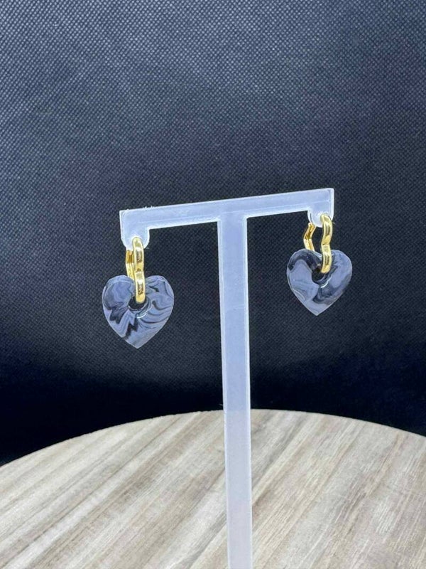 petites créoles coeur or avec pampilles coeur marbré