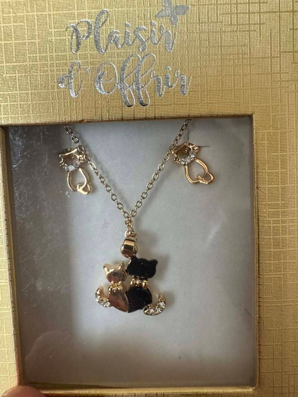 Parure chats collier et boucles d oreilles