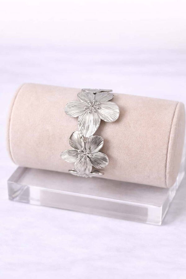 Bracelet fleurs argenté