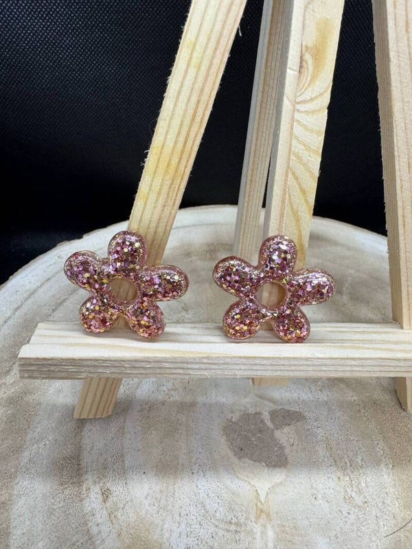 pampilles pailletées roses et jaunes