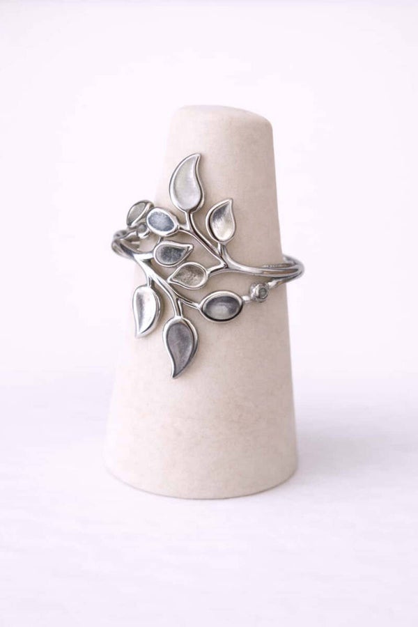 Bague feuilles argentée doré réglable