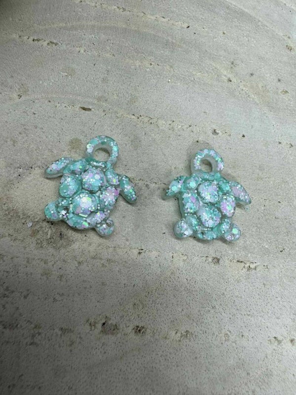 pampille tortue pailleté verte et rose