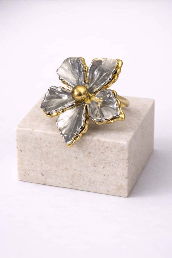 Bague fleur or et argent