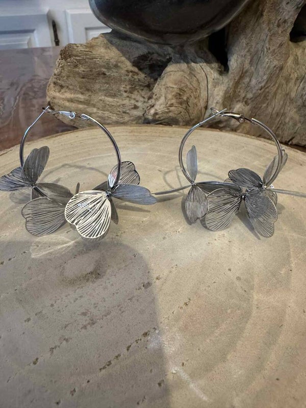 Boucle grands anneaux argentée