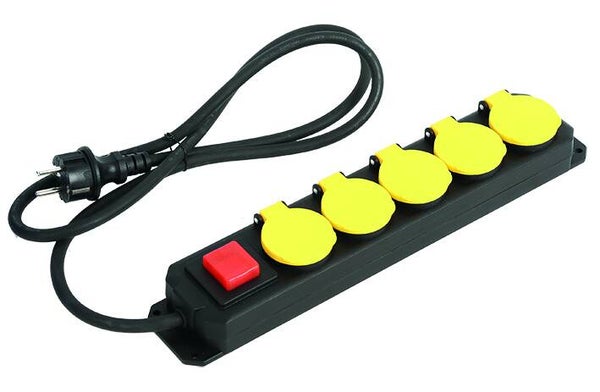 5-fach Verteiler außen mit Schalter, Gummikabel 1,4 Meter