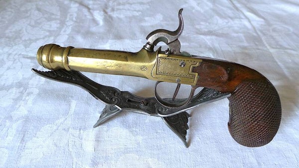 PISTOLET A COFFRE & A PERCUSSION DE MARINE - CAL 12 MM - VERS 1840 - XIX°