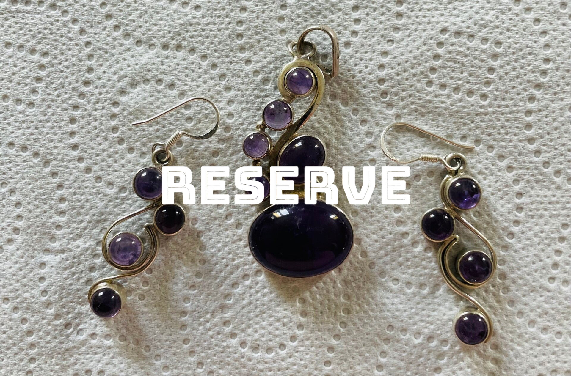 PENDENTIF ET BOUCLES D'OREILLES ARGENT 925 ET AMAETHYSTE
